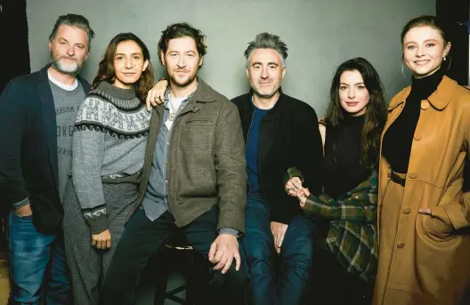  ?? TAYLOR JEWELL/INVISION ?? Shea Whigham, from left, Ottessa Moshfegh, Luke Goebel, William Oldroyd, Anne Hathaway and Thomasin Mckenzie on Jan. 21 in Utah.