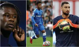  ??  ?? Eduardo Camavinga, Demarai Gray and Gianluigi Donnarumma. Composite: Getty/ Shuttersto­ck