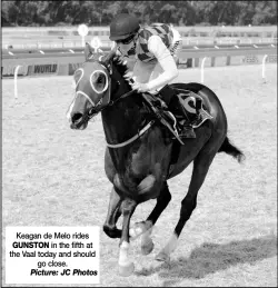  ?? Picture: JC Photos ?? Keagan de Melo rides GUNSTON in the fifth at the Vaal today and should go close.