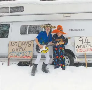  ??  ?? Friday’s Nor’easter kept Larry Rhindress and his 94 year old mom from seeing Dave Myles at the Marigold in Truro. The snow didn’t stop they from rockin’