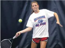  ?? MAULE, TULSA WORLD]
[PHOTO BY IAN ?? Edmond North’s Rylee Tucker, The Oklahoman’s All-City Girls Player of the Year, pulled out a 6-3 win at No. 1 singles at Tuesday’s Oklahoma All-State Tennis event at the University of Tulsa.