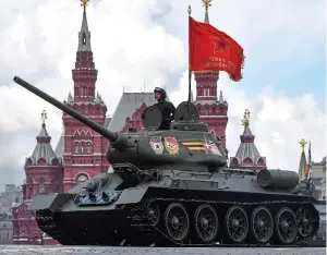  ?? ?? Veteran: A Second World War T-34 tank chugs across Red Square