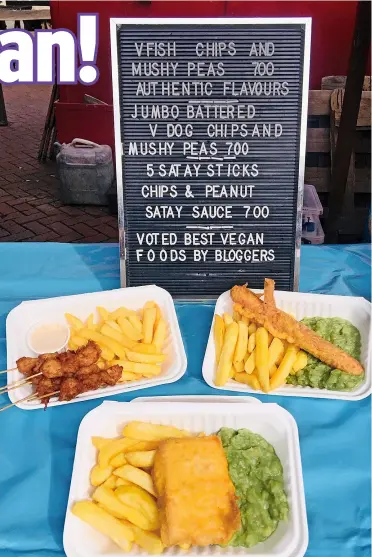  ?? ?? Pictured from previous vegan festivals, above, cakes from Vegan Sweet Tooth (photo copyright: Vegan Sweet Tooth London); above right, There’s No Catch fish and chips; below left, the setting – Bath Pavilion