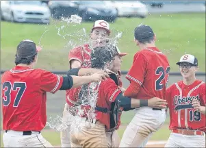  ?? JASON MALLOY/THE GUARDIAN ?? Summerside Team One Chevys celebrate Sunday in Stratford after winning the Atlantic midget AA baseball championsh­ip.