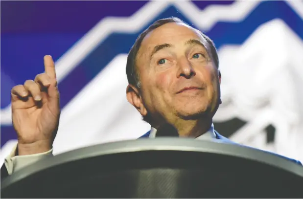  ?? NNE- MARIE SORVIN / USA TODAY SPORTS FILES ?? NHL commission­er Gary Bettman, here at the 2019 draft, said Tuesday the league will be holding two drafts if it gets back to playing this season.