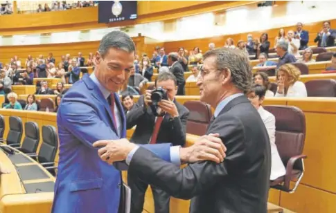  ?? // ABC ?? El presidente del Gobierno, Pedro Sánchez, y el líder del PP, Alberto Núñez Feijóo, en el Senado
