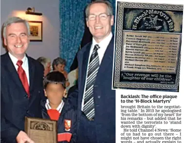  ??  ?? All smiles: John McDonnell is presented with the plaque by former IRA terrorist Gerry Kelly, right, in 2004