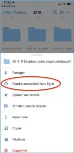  ??  ?? Sur un téléphone mobile, vous choisissez les dossiers ou fichiers que vous souhaitez utiliser hors connexion. Ces fichiers seront synchronis­és sur votre smartphone.