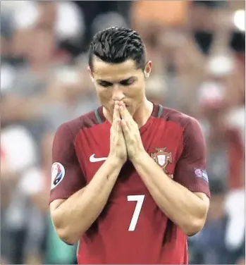  ??  ?? THANKFUL: Portugal’s Cristiano Ronaldo counts his blessings during the penalty shoot-out with Poland in their Euro 2016 quarter-final in Marseilles on Thursday.