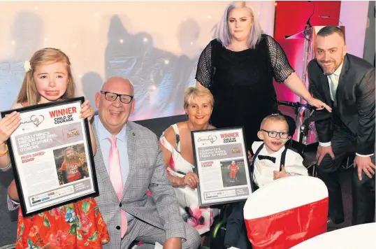  ??  ?? Child of Courage award joint winners, Ffion Davies-Bishop and Cameron Fulham with sponsor, Alan and Lousie Davies of LTC Mobility.
