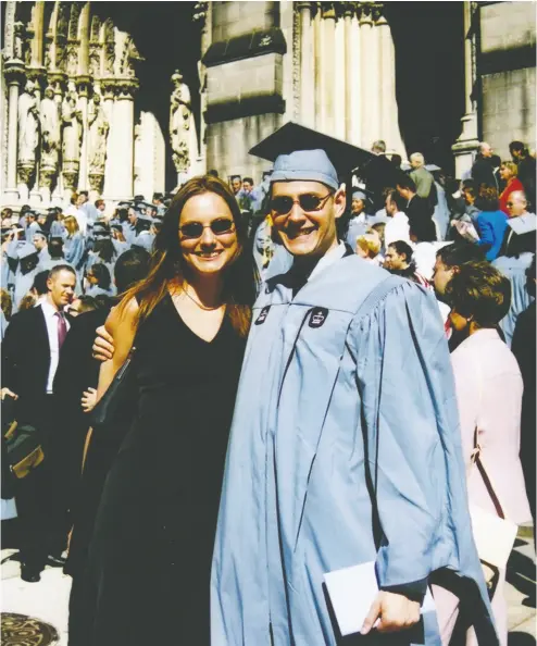  ??  ?? Ariana Botha and brother Michael Kovrig at Kovrig’s graduation from Columbia University’s Master’s in Internatio­nal Relations program in 2003. Kovrig was a smart shy boy who grew into an introverte­d adventurer, Botha says.