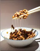  ??  ?? A bowl of Natto, a traditiona­l Japanese food made from soybeans fermented with Bacillus subtilis var, is on display at the Disgusting Food Museum in Malmo, Sweden.