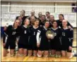  ?? PHOTO PROVIDED ?? Mount Academy players pose with trophy after their state quarterfin­al victory on Friday.