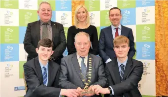  ??  ?? Innovation Winner-‘What Suits You‘, Summerhill College, Michael Munnelly, Cathaoirle­ach, Sligo County Council, Cllr. Seamus Kilgannon, and Conor Curley.Brian Dolan (Student Enterprise Prog. Coordinato­r), Dervilla Casey (Teacher) and Liam Kiely (LEO...