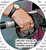  ?? ?? RELIEF: Prices at pump won’t rise despite carbon