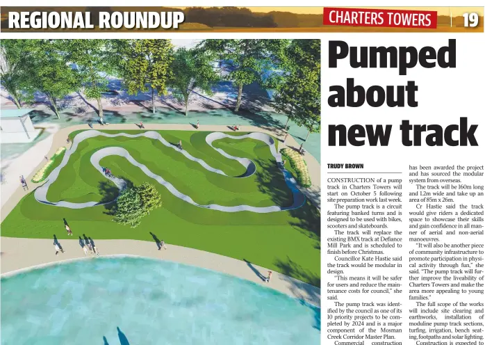  ?? ?? An aerial artist’s impression of the new pump track at Defiance Mill Park, Charters Towers.