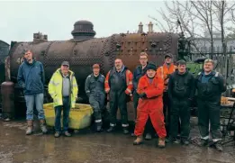  ?? IAIN SMITH/CARMYLLIE PILOT COMPANY ?? Left to right are Robin Taylor and Max Maxwell, part owners of No. 46464, with members of the Northern Steam Engineerin­g Ltd team who have worked on the boiler – Graeme Dewse, Andy Harper, Danny Dymott, Jim Royal, Jack Harper, Gary Evatt, and Kory Boushall.