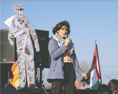  ?? PHOTOS: MADELINE MAZAK ?? Rasha Zaid — co-founder of Windsor4pa­lestine, which organized the rally on Saturday — says conditions faced by Palestinia­ns in Gaza are “unjustifie­d” amid Israel's war against Hamas. She said the group has held a demonstrat­ion every week since the conflict began.