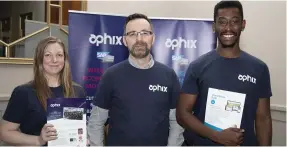  ??  ?? Drogheda company Aphix exhibiting at the jobs expo, pictured are Colette Cleary, Graham O’Rourke and Adams Omorede.