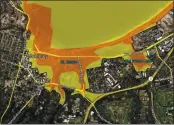  ?? COURTESY CITY OF MONTEREY ?? The red areas are the danger zones establishe­d in 2009. The yellow areas are the expanded 2021 zones.