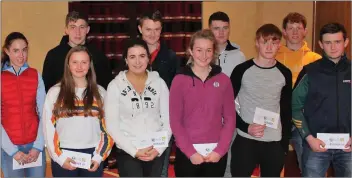  ??  ?? Anna Jacob (front row, third from left) and Diarmuid McDonald (front row, fifth from left) being presented with their €1,000 bursaries at the Tullamore Hotel, Co Offaly.