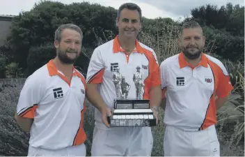  ??  ?? Two-bowl triples champions from Parkway – Tristan Morton, Paul Dalliday and Simon Law.