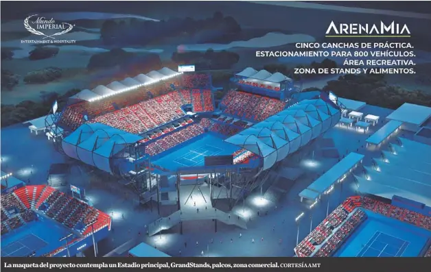  ?? CORTESÍA AMT ?? La maqueta del proyecto contempla un Estadio principal, GrandStand­s, palcos, zona comercial.