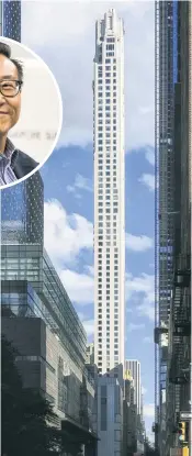  ?? ?? Alibaba billionair­e Joe Tsai (inset) wasn’t going to be outdone by Bezos. He dropped a staggering $157 million on a sky palace at 220 Central Park South (above) in the biggest deal of the year.