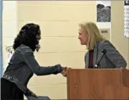  ?? SUBMITTED PHOTO ?? East High School senior Sravya Basvapatri receives her Spellman Award from WCASD Director of Secondary Education, Dr. Sara Missett.