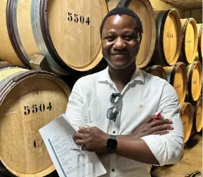  ?? ?? Keize Mumba works as a sommelier for Grub & Vine restaurant and Culture Wine Bar in Cape Town. He produced his first wine, The Harp Red Blend 2017, last December, and is an associate taster for Platter’s South African Wine Guide
