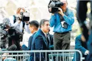  ?? THE ASSOCIATED PRESS ?? Michael Cohen, President Donald Trump’s personal attorney, arrives at federal court Thursday for a conference regarding the FBI’s seizure of his records.