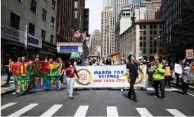  ?? Photograph: Karla Ann Cote/NurPhoto/Rex/Shuttersto­ck ?? Protesters lead a March for Science in New York City in April, calling on elected officials, media and businesses to listen to climate change science.