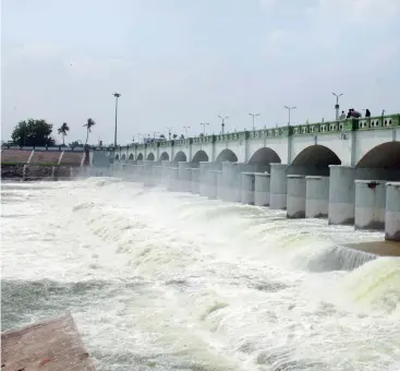  ??  ?? On September 24, Tamil Nadu released water in the Cauvery delta from the Grand Anicut dam in Thanjavur to save the winter paddy crop from failing