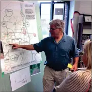  ??  ?? Greg Ramsey of Southface, an Atlanta non-profit that helps developing businesses, presented plans to connect LaFayette’s pocket parks and walking trails. (Messenger photo/Josh O’Bryant)