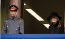  ?? Photograph: Toby Melville/Reuters ?? Prince Edward, Duke of Kent, and Princess Alexandra leave a space where the Queen would have stood at the service of remembranc­e in Whitehall on Sunday.