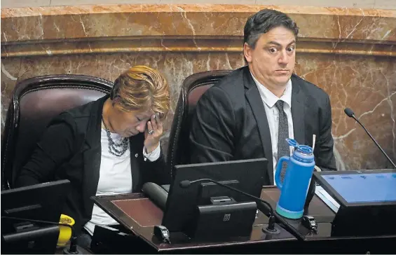  ?? MARIANA NEDELCU ?? Impacto. Los senadores libertario­s Vilma Facunda Bedia y Francisco Paoltroni, durante el debate de ayer.