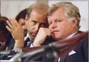  ?? ASSOCIATED PRESS FILE PHOTO ?? Senate Judiciary Chairman Joseph Biden Jr., of Delaware, left, speaks with Sen. Edward Kennedy, D-Mass., during the confirmati­ons hearings for Supreme Court nominee Robert H. Bork on Capitol Hill in Washington, Sept. 16, 1987.