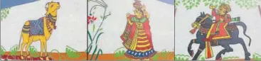  ??  ?? Artists Kunal Jain and Laxman Singh Bisht took around 22 days to complete the Patachitra artworks on walls