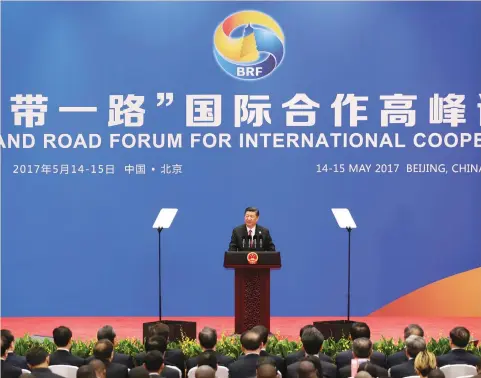  ?? (Jason Lee/Reuters) ?? CHINESE PRESIDENT Xi Jinping attends a news conference at the Belt and Road Forum in Beijing last May. The Belt and Road initiative is a massive investment strategy that the Communist Party has undertaken to boost the economies of countries in the...