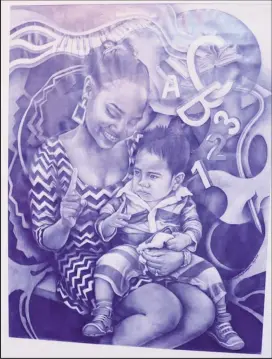  ??  ?? My First Teacher which copped first prize at the Guyana Visual Arts Competitio­n 2019 for the Drawing Category.