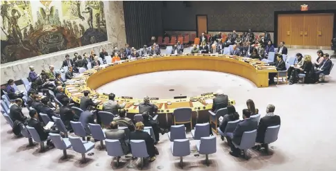  ??  ?? The UN Security Council meets concerning the situation in the Middle East involving Israel and Palestine, at United Nations headquarte­rs,in New York City. — AFP photo