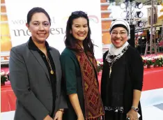  ??  ?? DOT XI Regional Director Tanya Rabat-Tan with Maria Paz Valderoza Abubakar from Zamboanga and Marilou Ampuan