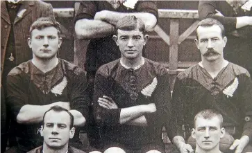  ??  ?? Duncan McGregor, centre, scored four tries in the win over England on the fabled ‘‘Originals’’ tour in 1905.