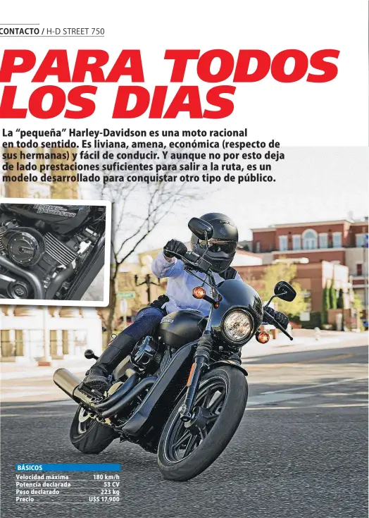  ??  ?? BÁSICOS Velocidad máxima 180 km/h Potencia declarada 53 CV Peso declarado 223 kg Precio U$S 17.900