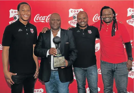  ??  ?? TALENT SEARCH: Gearing up for the finals are, from left, Copa Coca-Cola ambassador Khulekani Kubheka, Sasfa president Mandla Mazibuko and Copa Coca-Cola Future Stars scouts Simba Marumo and Jabulani Mendu