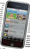  ?? Foto: Apple, dpa ?? Rückblick in den Som  mer des Jahres 2008: So spartanisc­h wurden die Icons aus dem App Store damals auf einem Handydispl­ay angezeigt.