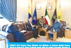  ??  ?? KUWAIT: First Deputy Prime Minister and Minister of Defense Sheikh Nasser Sabah Al-Ahmad Al-Jaber Al-Sabah meets with the visiting Executive Director of the World Bank Dr Mirza Hassan. — Defense Ministry photo