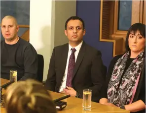  ??  ?? Scottish Labour leader Anas Sarwar with Milly Main’s parents, Neil Main and Kimberley Darroch