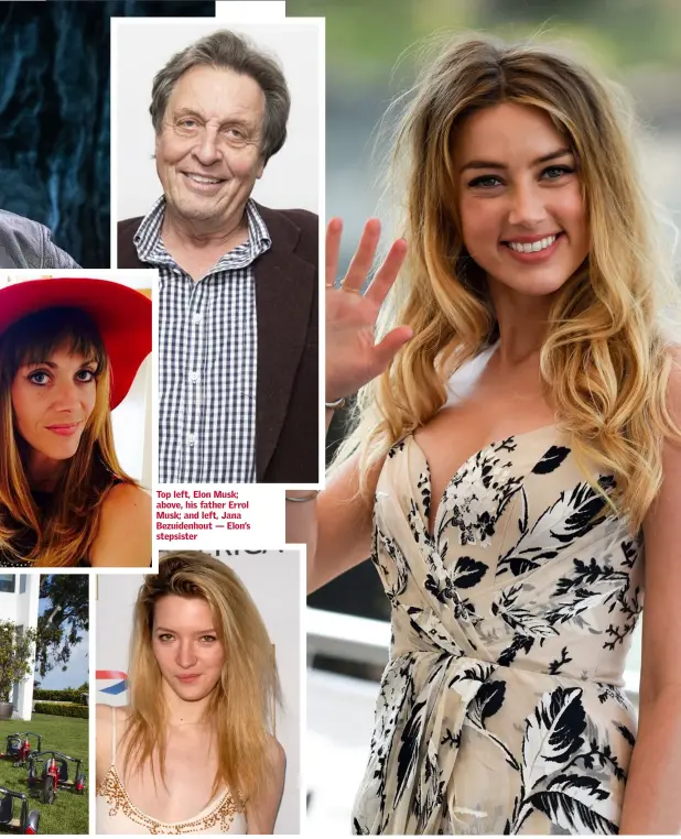  ??  ?? Top left, Elon Musk; above, his father Errol Musk; and left, Jana Bezuidenho­ut — Elon’s stepsister Above far left: Elon Musk met his first wife, Canadian author Justine Wilson, while both were students and they married in 2000. The marriage ended in...