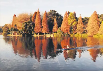  ?? Picture: Michel Bega ?? COLD BUT COLOURFUL. A canoeist paddles across Emmarentia Dam on Thursday morning.